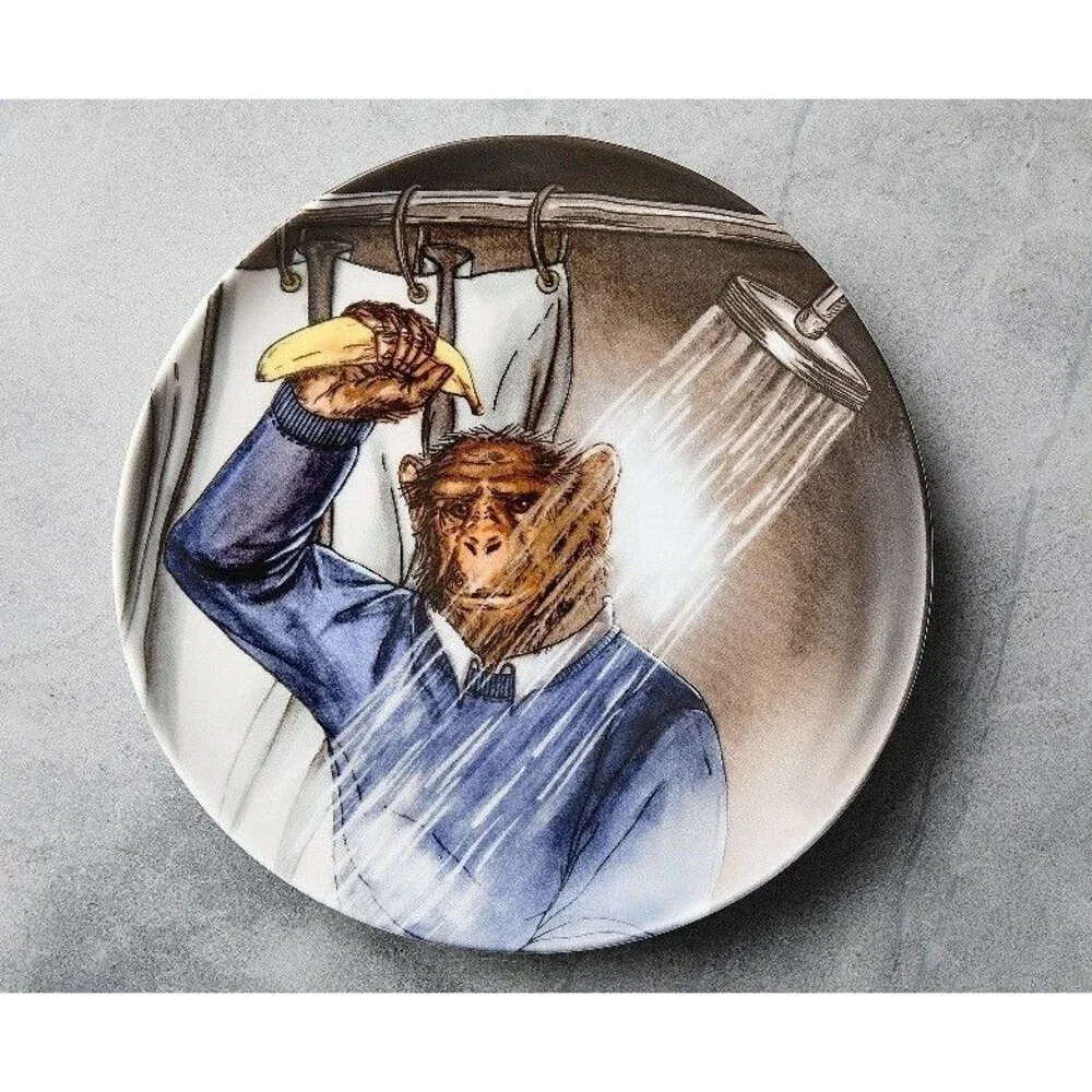West Elm Rachel Kozlowski Dapper Animal Plate Halloween Psycho Monkey NEW